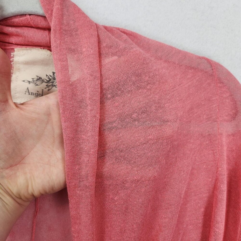 Anthropologie Angel Of The North Sweater Women Medium Pink Linen Blend Tie Front - Picture 3 of 16